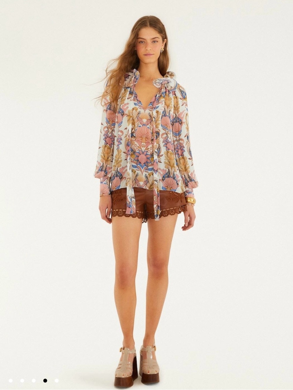 FARM Rio Off-White Sea Garden Ruffled Long Sleeve Blouse *NEVER WORN WITH TAGS*